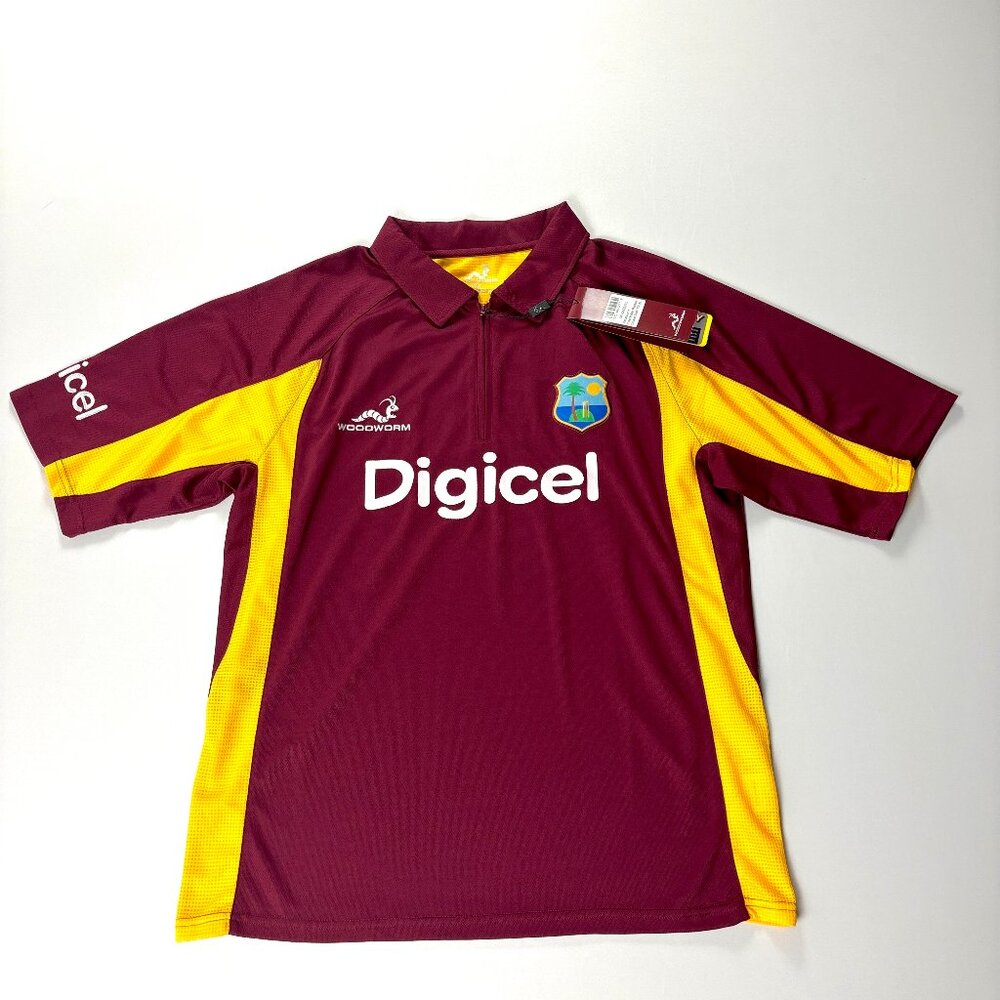 West Indies Woodworm Cricket Jersey NWT Maroon Sz XL Custom Name 1/4 Zip
